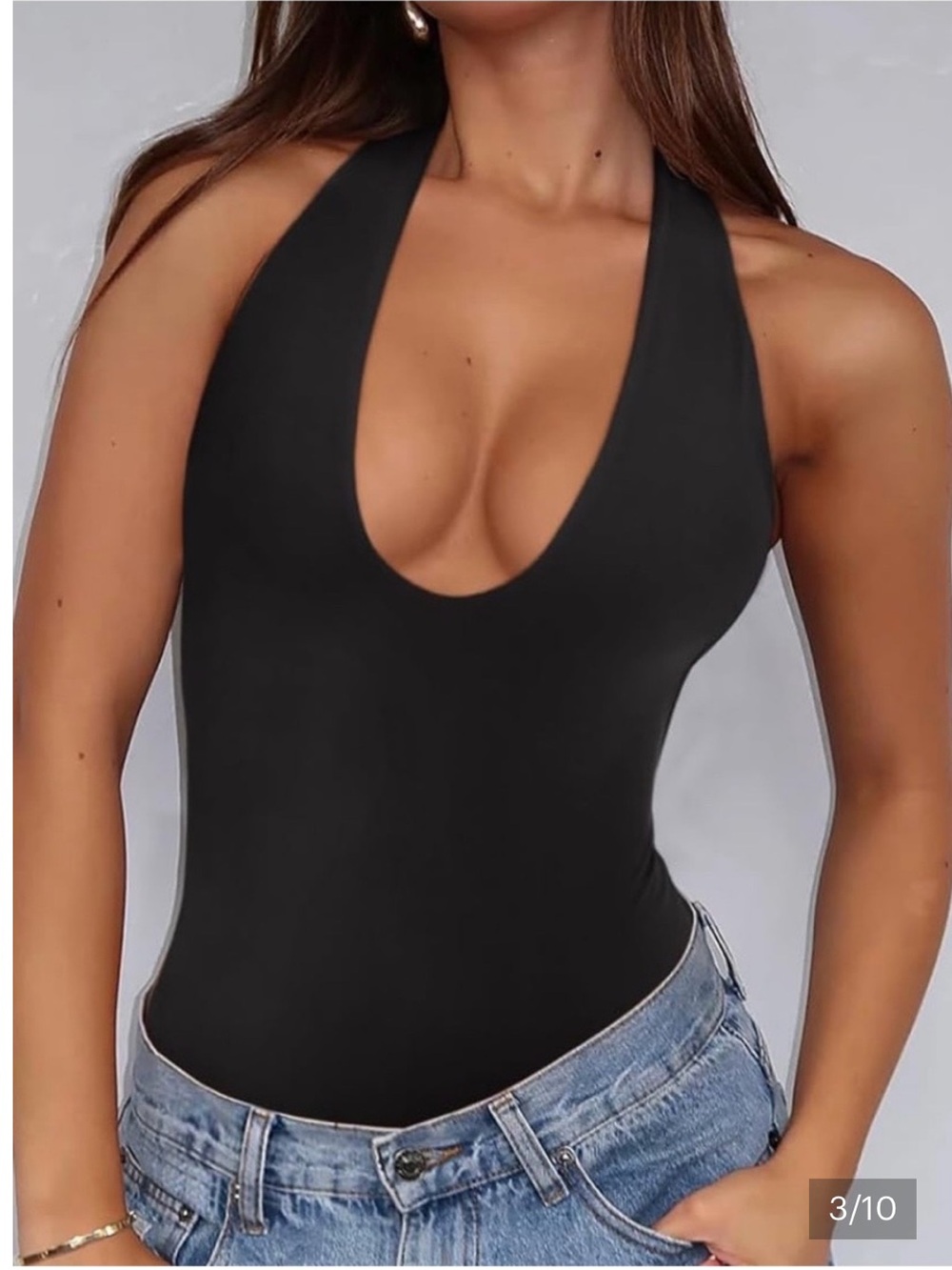 ReoRia Black Scoop Halter Neck Bodysuit Large